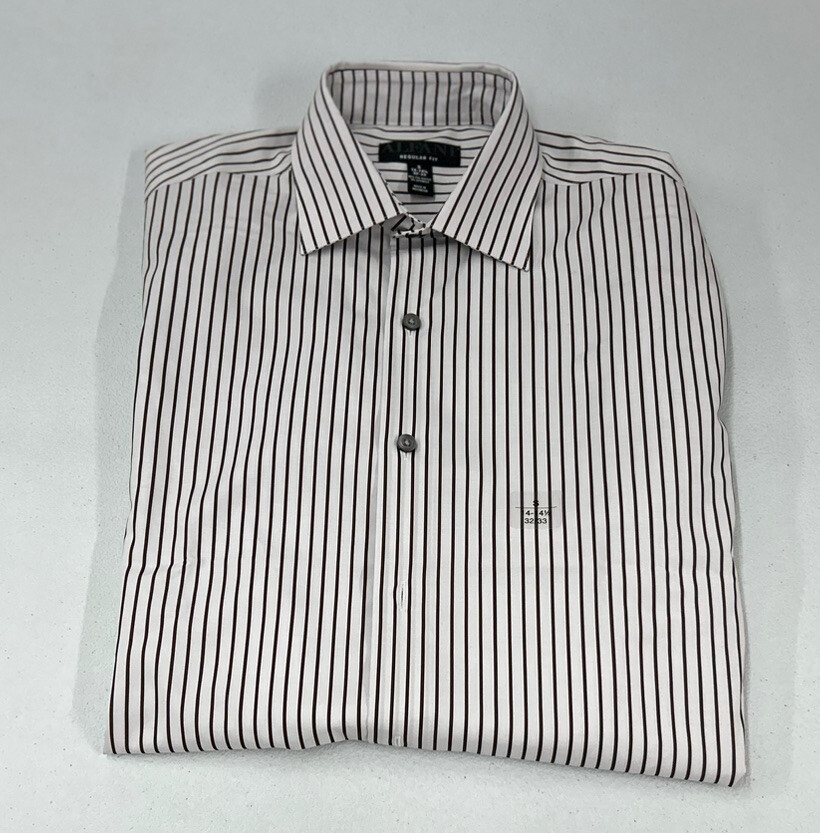 Alfani Men's Regular Fit Striped Dress Shirt, White Brown, S (14-14.5)