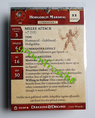  HOBGOBLIN MARSHAL  33 C  NIGHT BELOW  D&D MINIATURES GAMES CARD  DnD WIZARDS