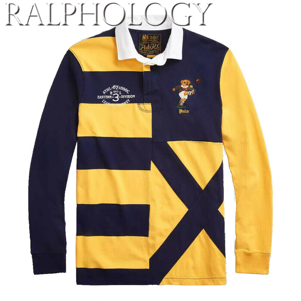 Polo Ralph Lauren Mens Classic Fit Kicker Bear Patchwork Rugby Shirt  Sweater NWT