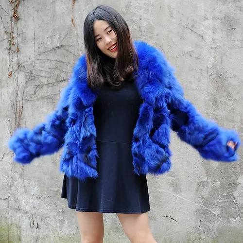 Finn Fox Fur Lady Coat In Royal Blue - Picture 2 of 6