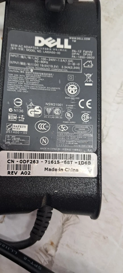 lote de 6 adaptadores de CA originales Dell 65W PA-12 CC 19.5V 3.34A - 0DF263 DF263 Foto 4 de 4
