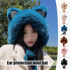 Womens Winter Plush Fluffy Fur Warm Ear Protector Hat Pompom Ball Knitted Hat