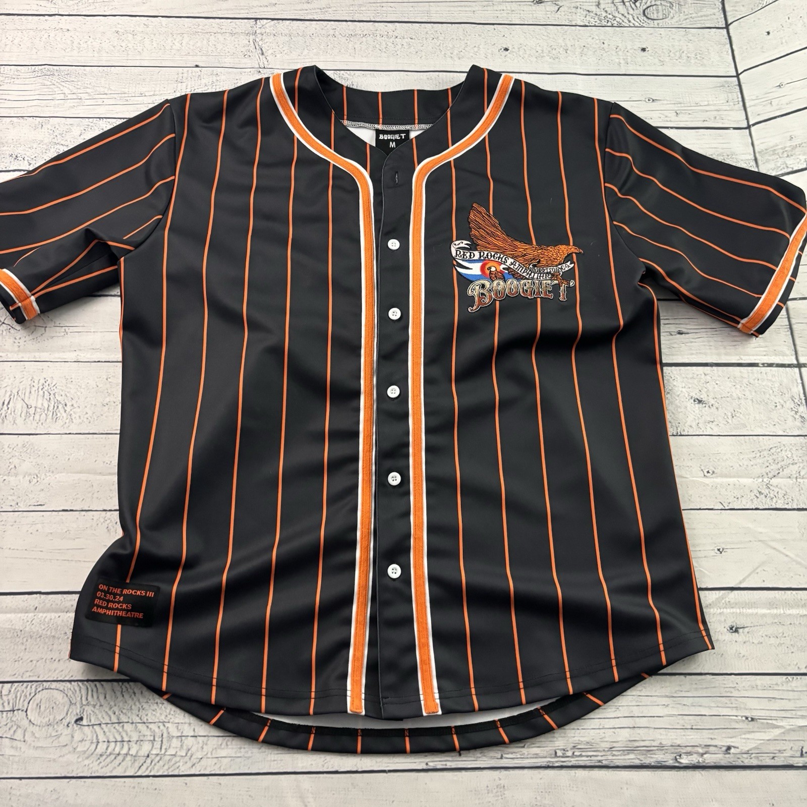 Stitched Baseball Jersey Black Orange Red Rocks Amphitheatre