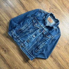 Vintage 80s Kids Levis Medium Wash Denim Trucker Jacket Made in USA Size 14