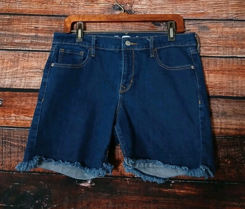 Pantalones Cortos de Jean Old Navy Talla 12 Ajustados Deshilachados Dobladillo Crudo Azul Oscuro Denim Elastizados Medianos Foto 3 de 4