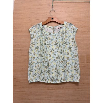 LOFT Womens Floral Sleeveless Bubble Hem Blouse Mint Green Size M 5032
