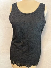 Boutique Essentials Reversible Black Lace Overlay Sleeveless Top Tank Women's XL