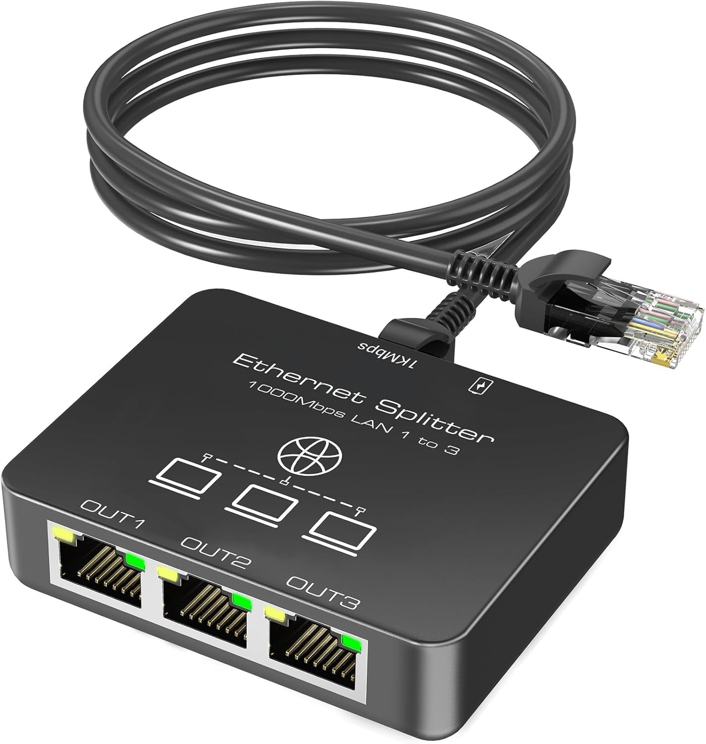 Ethernet Splitter 1 to 3, RJ45 Lan 1000Mbps Internet Gigabit Network Switch 3 Po