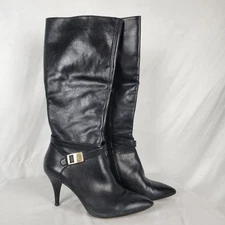 Vince Camuto Ofra Slouch Black Leather Zip Up Boot Gold Hardware Women's Size 6
