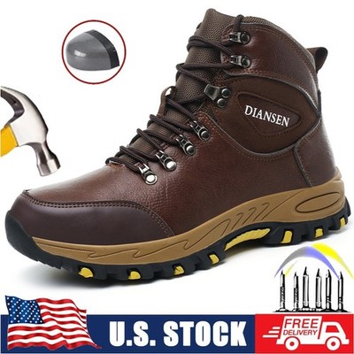 Mens Safety Shoes Steel Toe Work Boots Non Slip Waterproof Boots Leather Shoes