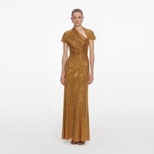 Self portrait GOLD RHINESTONE DRAPE MAXI DRESS 1025 US 8 UK 12
