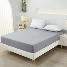 1 PCS Queen Fitted Sheet Deep Pocket Soft Microfiber Light Grey Bedding