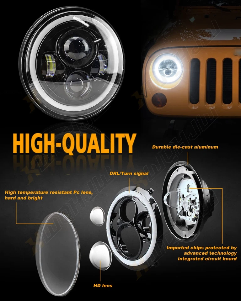 Par de faros LED redondos DRL para Toyota Land Cruiser FJ40 FJ45 FJ50 FJ55 FJ60 7" Foto 4 de 4