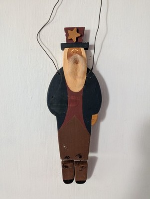 Primitive Folk Art Uncle Sam Hanging Wood Americana Rustic Patriotic July 4th