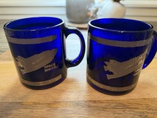 Boeing Space Shuttle Cobalt Blue Glass Mugs Gold Design Made In USA- EXCELLENT