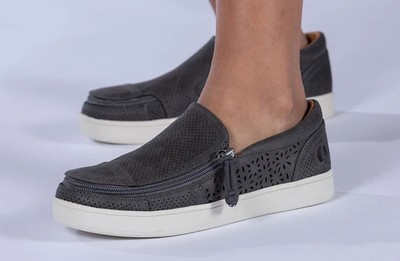 NEW Billy Footwear Women Perf Low Top Zip Up Mocs Gray Adaptive Sz 7M RY2509
