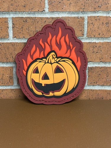Tactical PVC Patch - Flaming Pumpkin Patch - Hook Loop Morale Halloween Patch - Picture 4 of 5