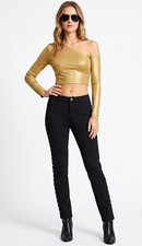 INC International Concepts Women  s Black Stretch Knit Studded Skinny Pants 14