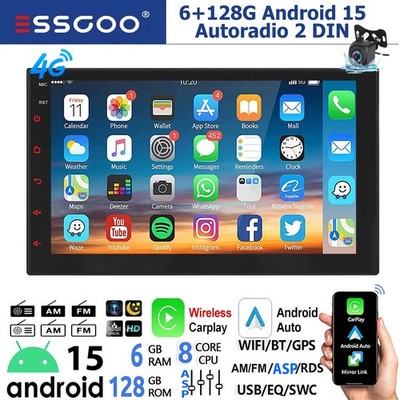 8-Kerne 4G 7'' Android 15 Carplay Autoradio 2 DIN GPS Navi RDS WiFi AM KAM 6+128G