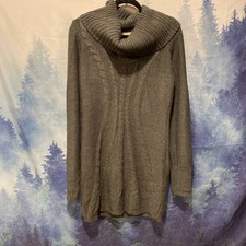 Pink Rose Knit Sweater Dress Gray Cowl Neck Button Long  Sleeve Petite Large