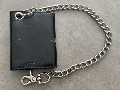 Genuine Leather Skull Biker Wallet Chain Trifold Gothic Rocker