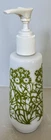 Amway Milk Glass White Lotion Soap Pump Bottle Green Floral VTG 70's EMPTY