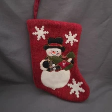 Prima Creations Mini Christmas Stocking Snowman And Snowflakes Velour 8" Tall