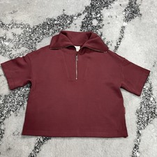 Varley Ritchie DoubleSoft Half Zip Short Sleeve Sweatshirt Size M Burgundy NWOT