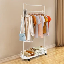 Clothes Rack, Movable Coat Rack, Coat Rack with Storage Basket