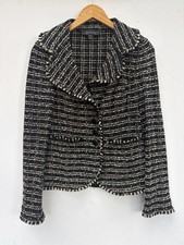 St John Jacket 4 Black Tweed Knit Blazer Wool Blend Boucle