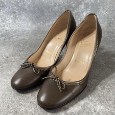 CHRISTIAN LOUBOUTIN Pumps Pin Heel Sandal Brown Leather EU:37.5 Shoes