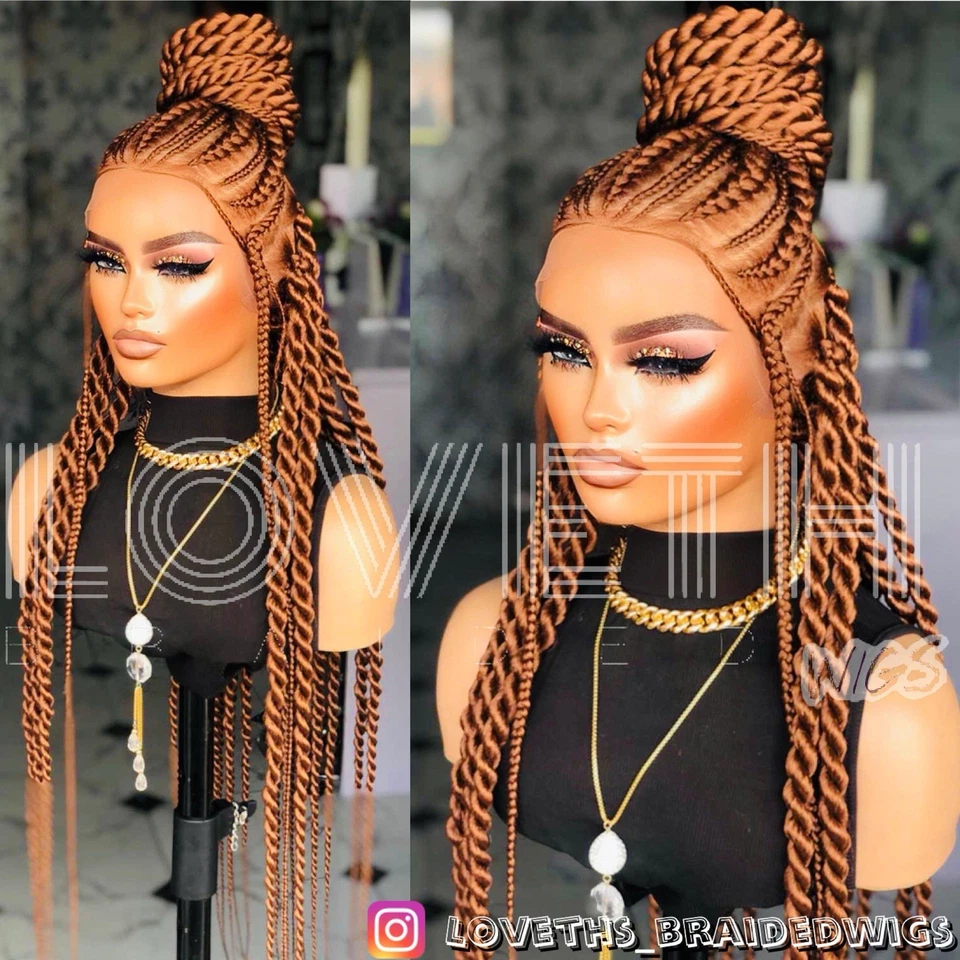 Доставка на следующий день (2 дня доставки) Cornrow полный кружевной плетеный парик, черная коса без узлов - Изображение 2 из 4