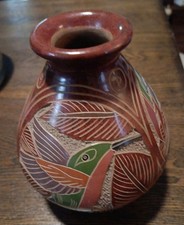Nicaraguan Pottery Handcrafted Vase, Etched, ...