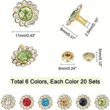 1box 120 sets 11mm Rhinestone Rivets Studs 6 colors Sun Flower Rivets Studs