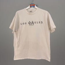 Vintage 90s Los Angeles LA Graphic Tee White XL Anvil USA Made Single Stitch