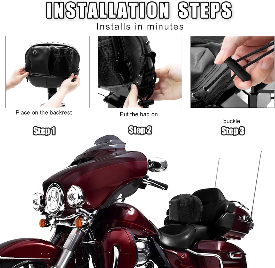 Motorcycle Backrest Organizer Bag New For HARLEY 2009-up Honda Goldwing GL1800 Foto 3 de 4