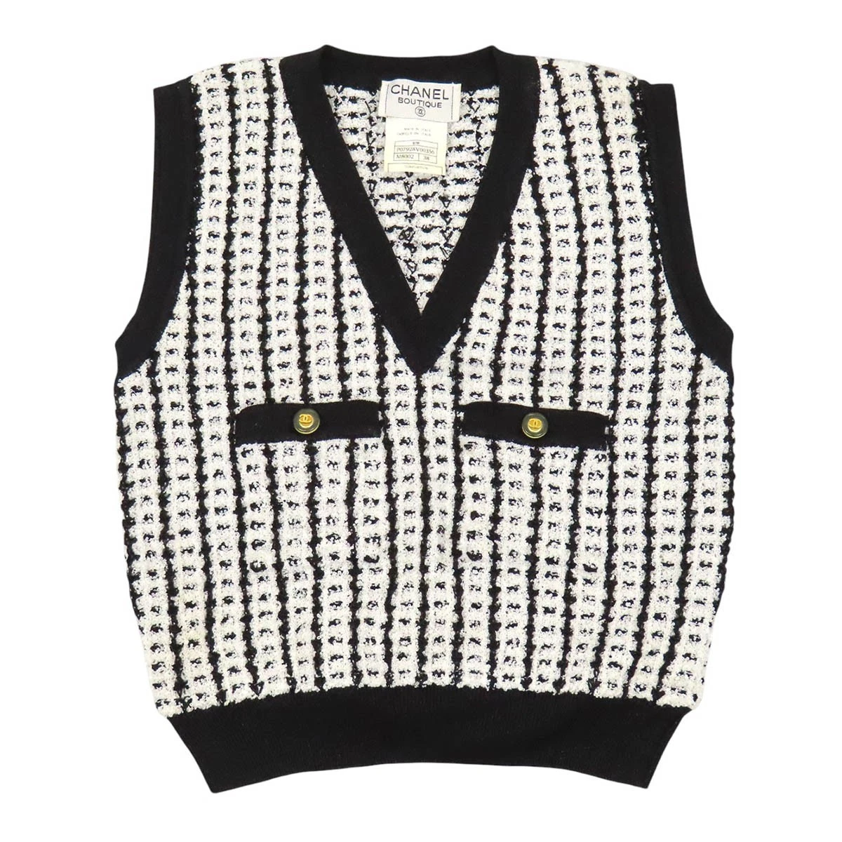 Chanel — CHANEL COCO Mark knit vest Women White black 【A】