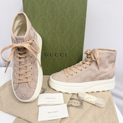 Gucci GG Logo Canvas Tennis 1977 Sneakers Pink NIB New In Box Size 38 1/2 8 1/2