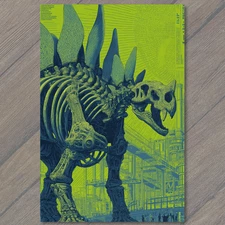 Art Print Stegosaurus Skeleton Neon Industrial Futuristic Robot Bones Green Blue