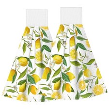Lemon Kitchen Hand Towels with Loop 2 Pcs Spring Lemon Fruits Flowers Leaves
