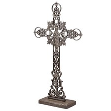 XXL 88cm Kreuz Kruzifix Antik-Stil Eisen Deko Standkreuz Kirche braun Altar