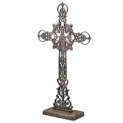 AUBAHO XXL 88cm Kreuz Kruzifix Antik-Stil Eisen Deko Standkreuz Kirche braun Altar