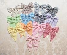 Handmade Preppy Retro Gingham Check Big Schoolgirl Bow Barrette Clip 13 Colors