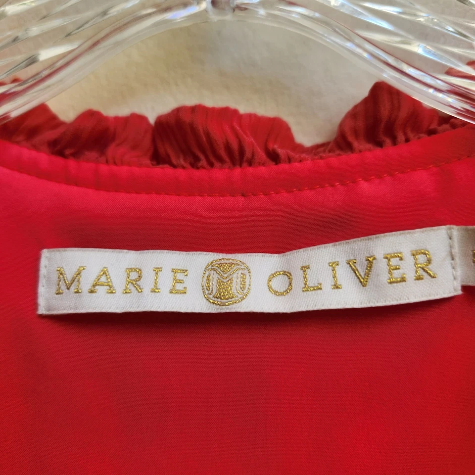 Marie Oliver Top Womens M Coral Silk Crinkle Flowy Ruffled Smocked Lined Blouse - Image 4 of 4