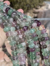 Genuine Rainbow Fluorite (Purple/Green) Polished Rondel Beads, 14mm, 16" String