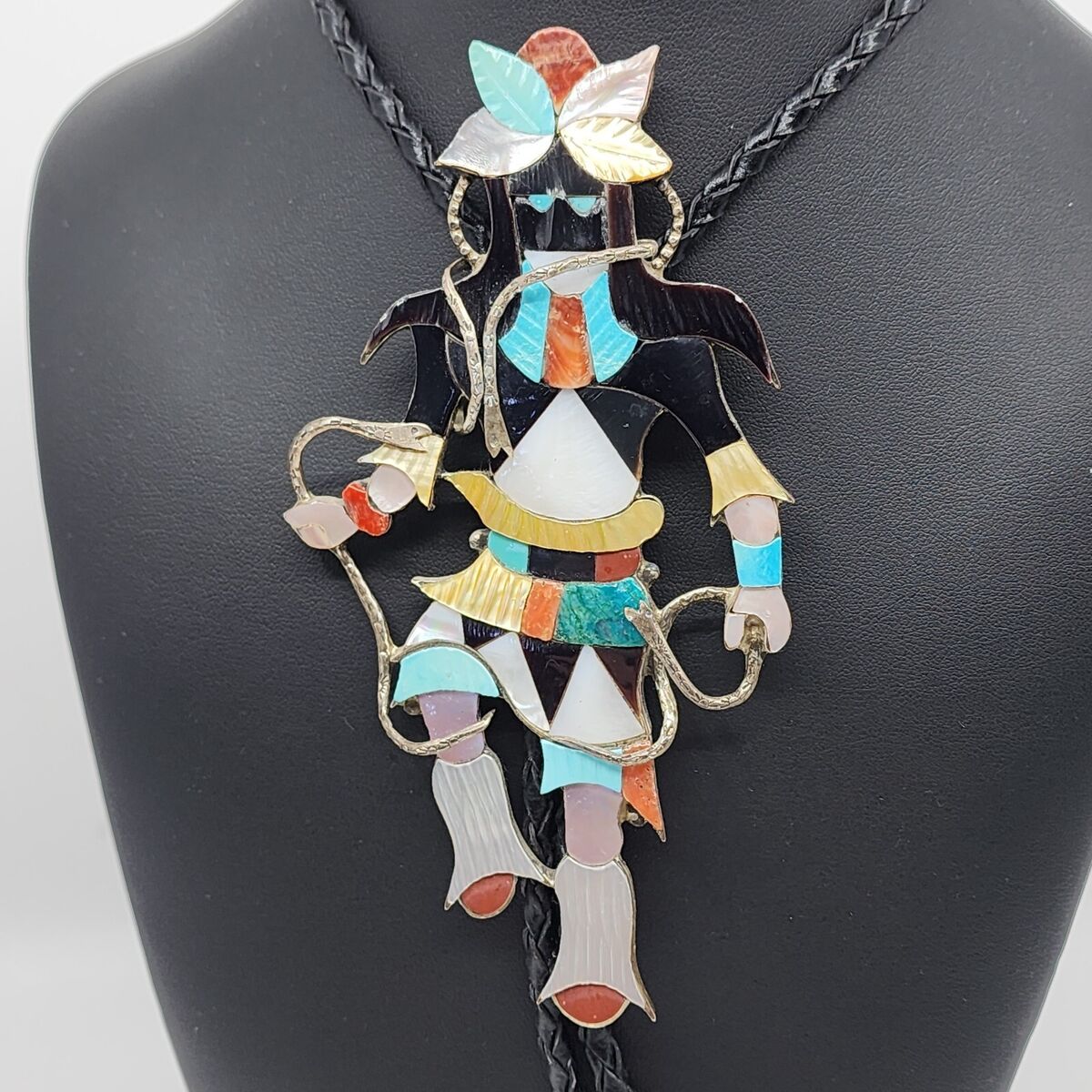 One Of The More Unique Vintage Zuni Eddie Beyuka Snake Dancer Native American Jewelry Silver Bolo Tie One Of The More Unique Vintage Zuni Eddie Beyuka Snake Dancer Native American Jewelry Silver Bolo Tie