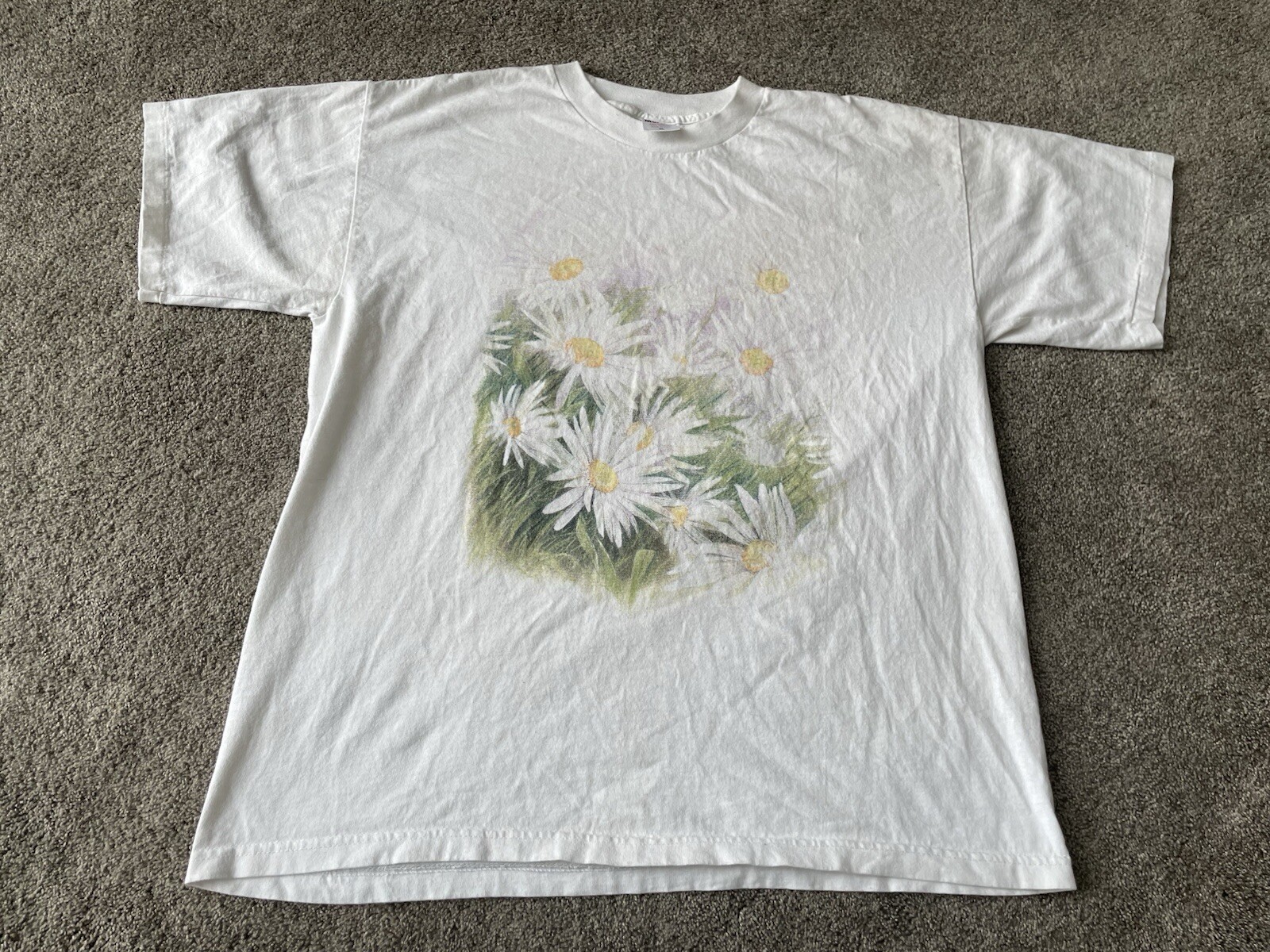 Vintage Daisy Wild Flower Shirt Mens Large White 90s USA Murina Floral Print