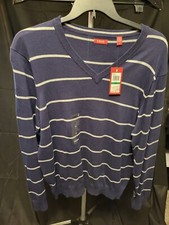 Mens Izod Long Sleeve V-Neck Blue Pullover Sweater - Size L/G