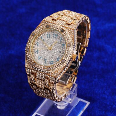 Mens Iced Blinged Out Full Micro Pave Hip Hop Arabic International Baller Watch