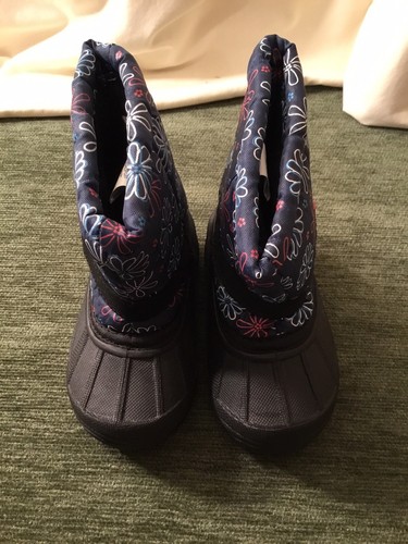 Girls Winter Boots Toddler’s Hook & Loop Closure Blue & Pink Daisy Print Size 5 - Picture 2 of 10